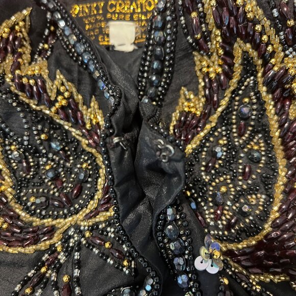 RARE PINKY CREATIONS Vintage Beaded Silk Vest - Picture 8 of 11